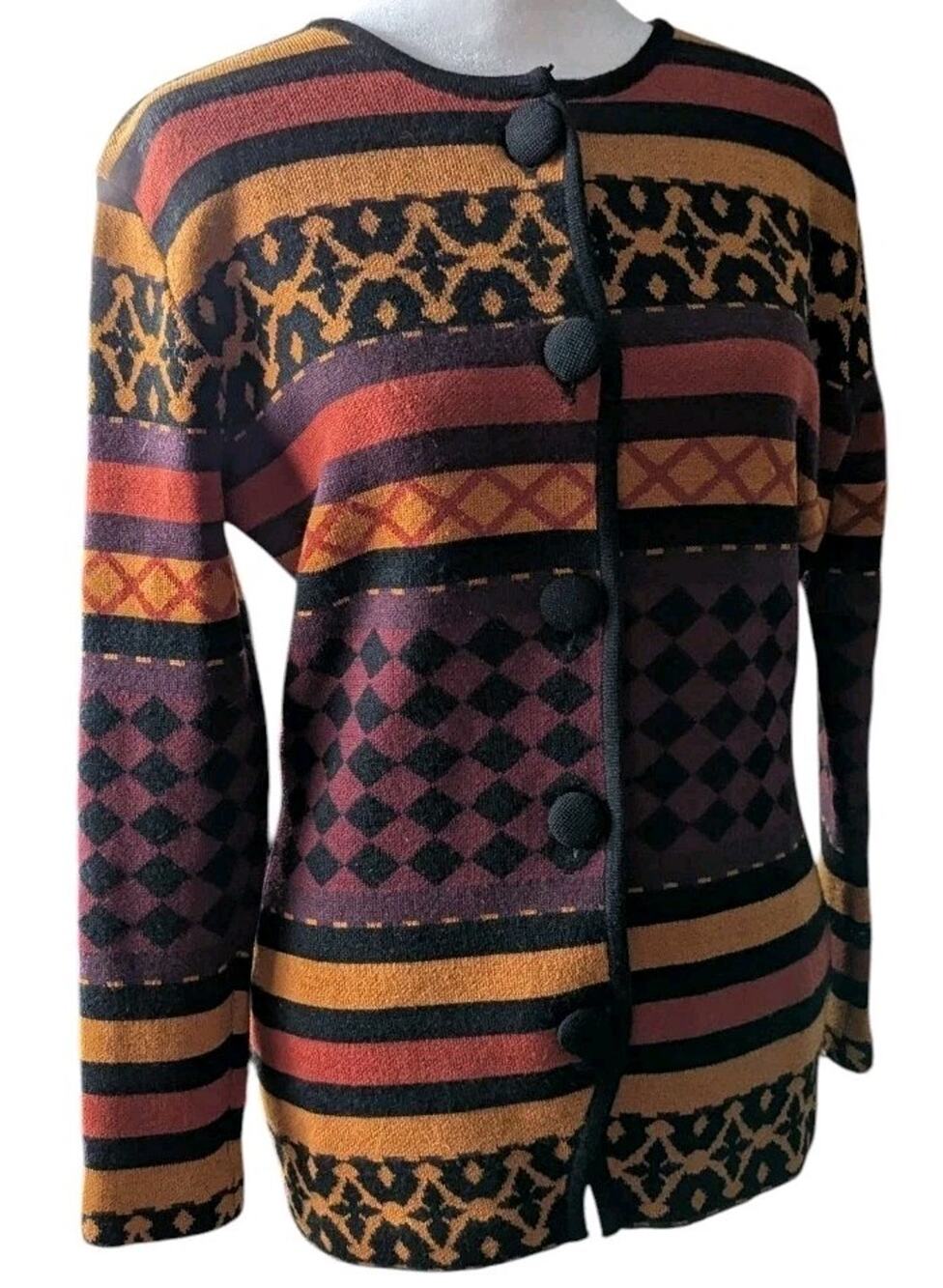 Andrea Jovine Knit Cardigan Sweater Coat Button Front Petite Small Striped